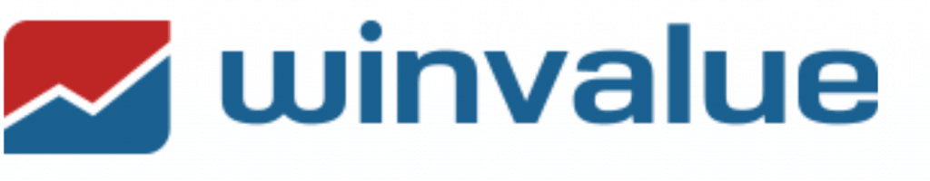 Das Winvalue-Logo zeigt ein rot-blaues aufsteigendes Diagrammsymbol neben dem blauen Schriftzug winvalue in Kleinbuchstaben